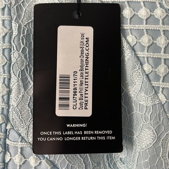NWT PrettyLittleThing Dusty Blue Frill Hem Lace Bodycon Size 4 - Picture 10 of 12